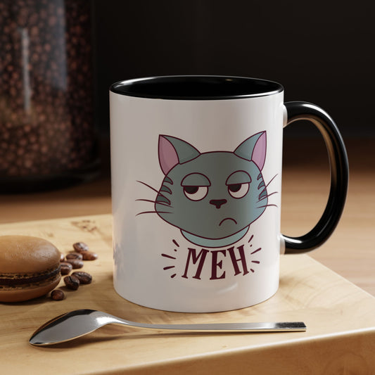Cute Funny Meh Mug Meme Cat Coffee Tea Cup Hilarious Gift Idea
