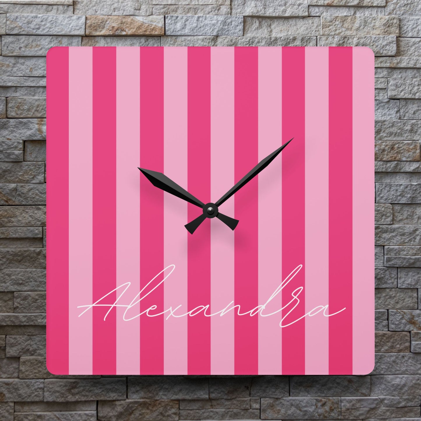 Personalized Name Acrylic Wall Clock Pink Stripes Lover Version 1 | Home Decor Gift Ideas