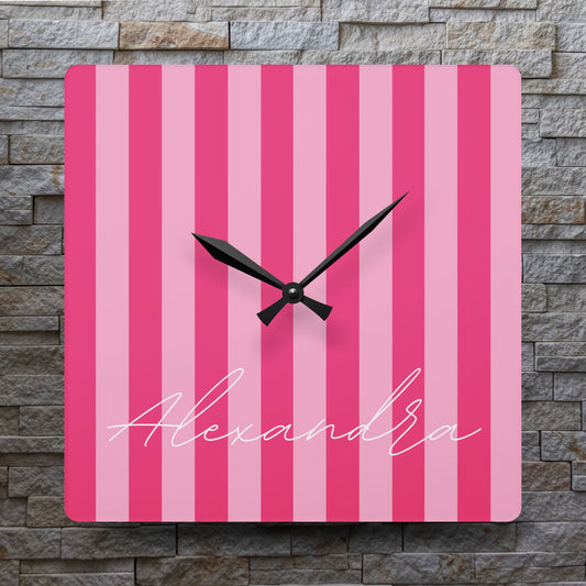Personalized Name Acrylic Wall Clock Pink Stripes Lover Version 1 | Home Decor Gift Ideas