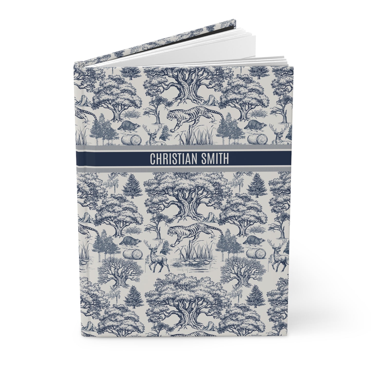 Personalized Name Toile De Jouy Seamless Nature Landscape Pattern Hardcover Journal Version 1