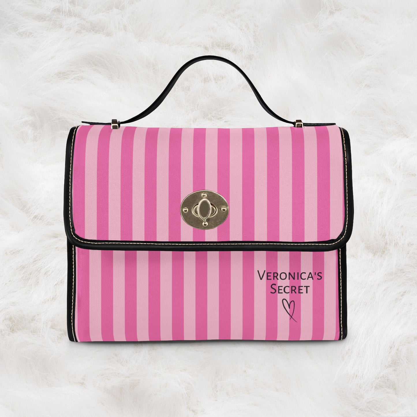 Personalized Name Waterproof Canvas Bag | Pink Stripe Crossbody Shoulder Tote Handbag