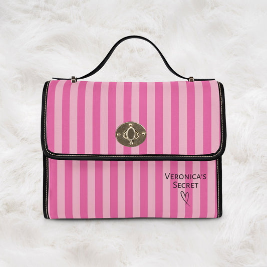 Personalized Name Waterproof Canvas Bag | Pink Stripe Crossbody Shoulder Tote Handbag