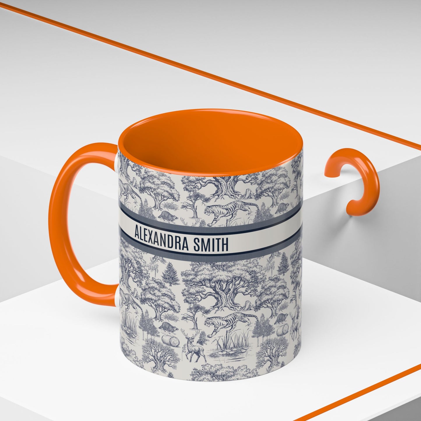 Personalized Name Luxury Vintage Toile De Jouy French Nature Landscape Seamless Pattern Fashion Art Mug Version 2 Christmas Birthday Anniversary Gifts