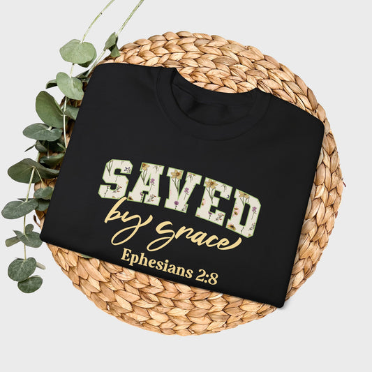 Saved by Grace Ephesians 2:8 Bible Verse Christian Sweatshirt | Inspirational Crewneck Unisex Gift | Cozy Everyday Wear