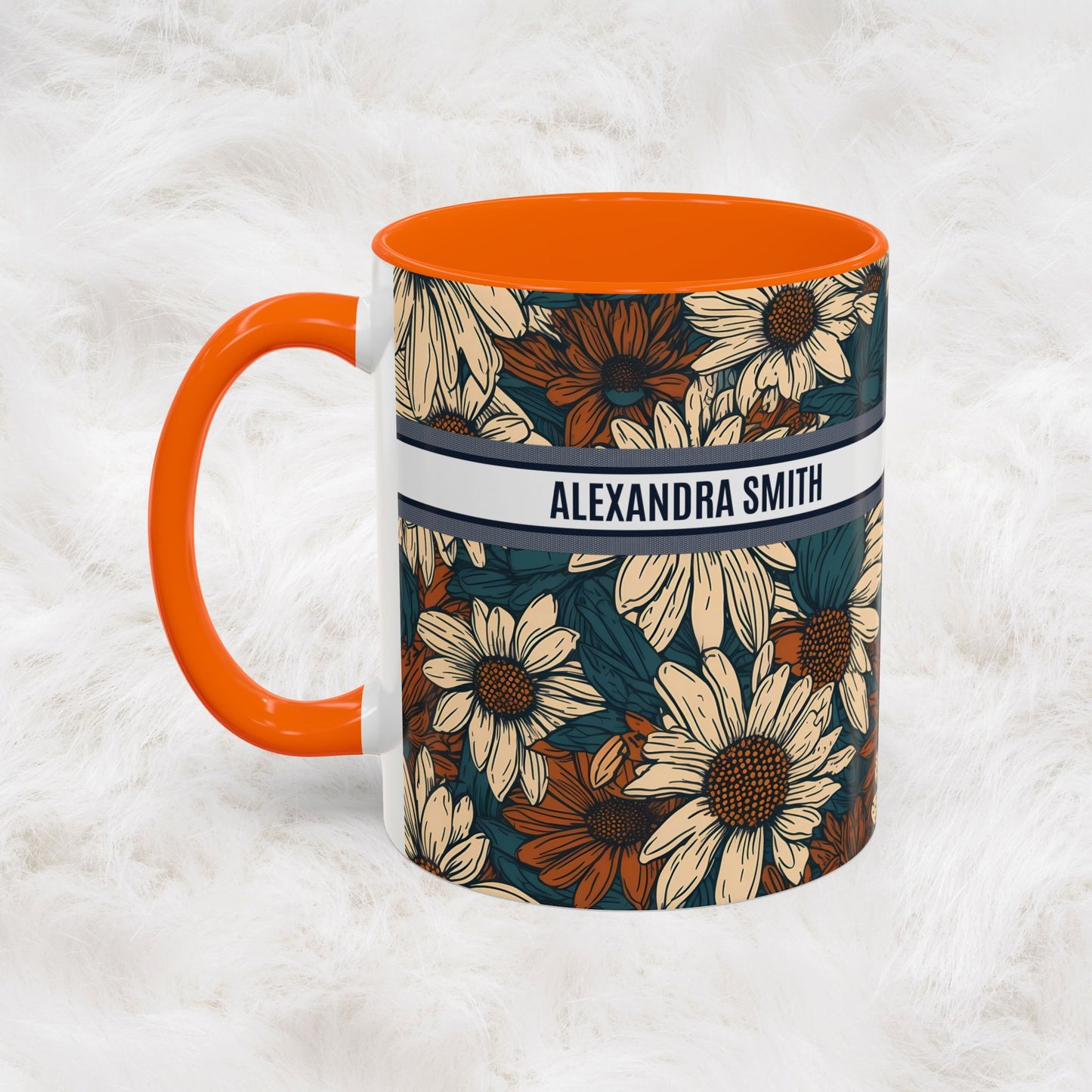 Personalized Name Text Daisy Floral Luxury Vintage Toile De Jouy French Pattern Accent Coffee Tea Mug