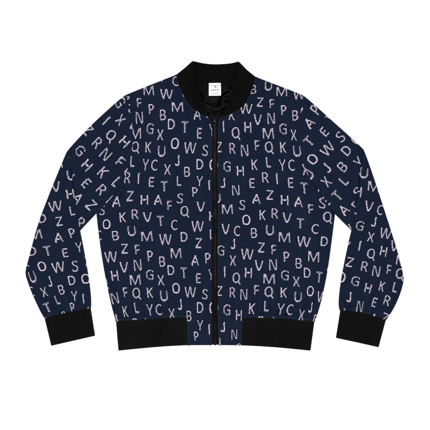 Navy Blue Pink Alphabet Letters Lightweight Bomber Jacket | Women’s Casual Fashion Outerwear