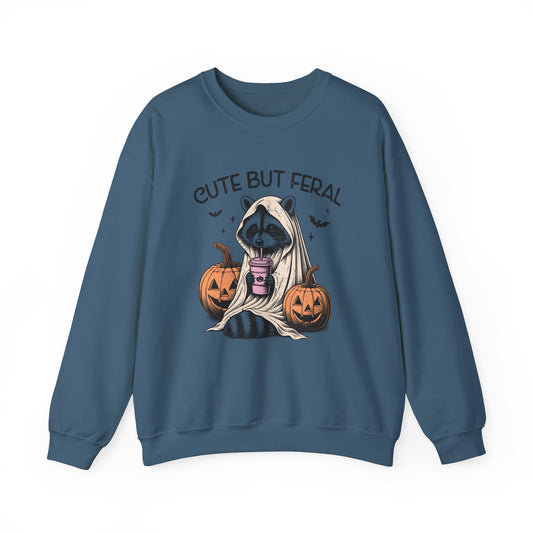 Raccoon Unisex Heavy Blend™ Crewneck Sweatshirt Cute and Feral Halloween Season Gift Ideas