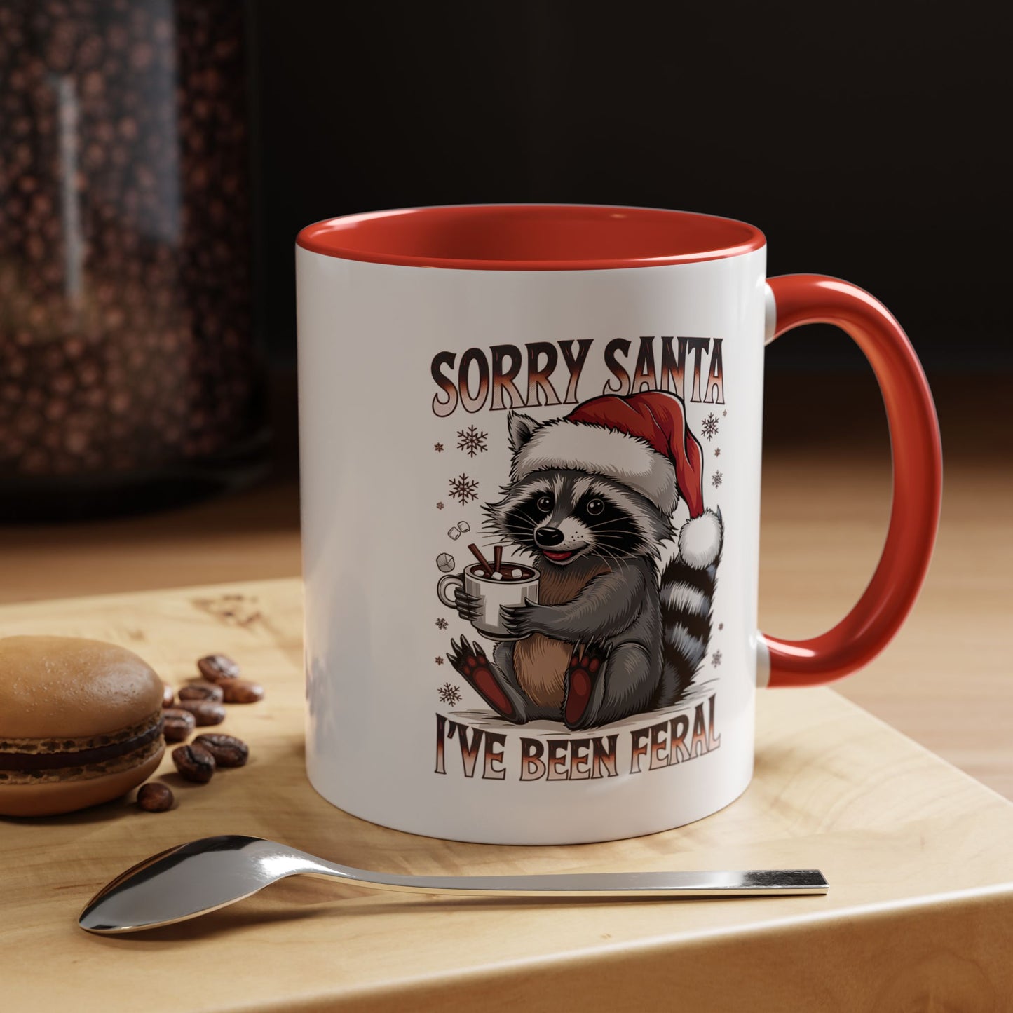 Sorry Santa, I'm Been Feral - Cute Funny Raccoon Mug | Hunting Christmas Holiday Gift