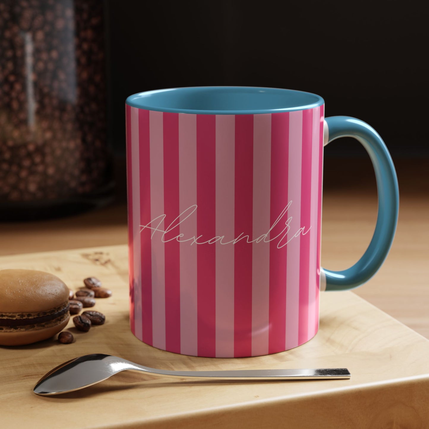 Personalized Name Pink Striped Coffee Tea Mug