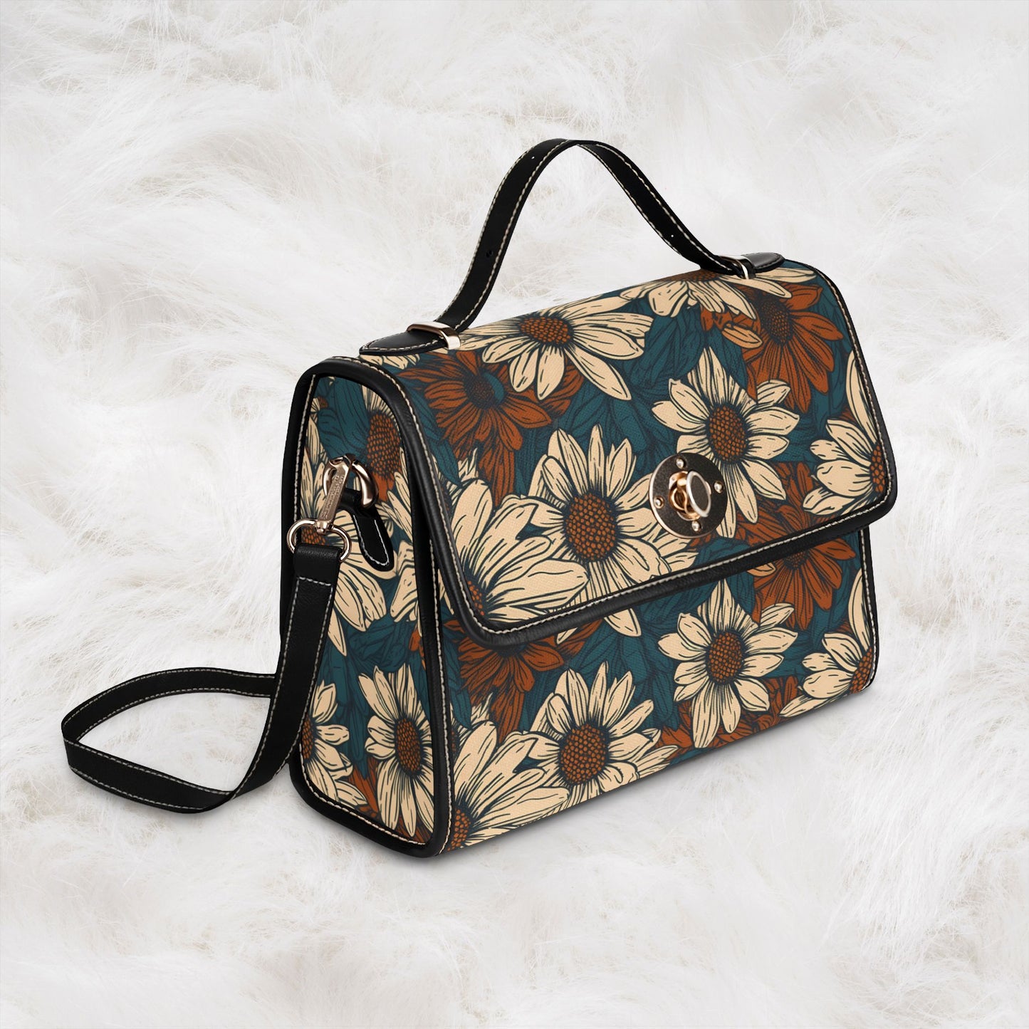 Daisy Floral Waterproof Canvas Bag | Vintage Sunflower Satchel Crossbody Shoulder Tote Handbag