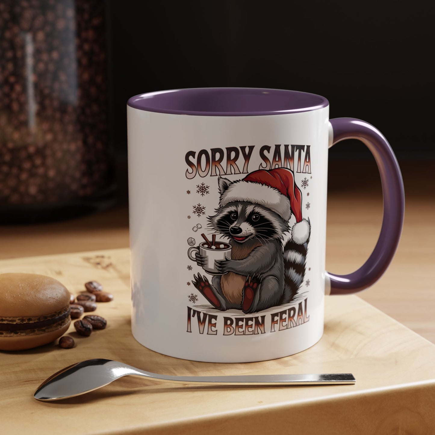 Sorry Santa, I'm Been Feral - Cute Funny Raccoon Mug | Hunting Christmas Holiday Gift