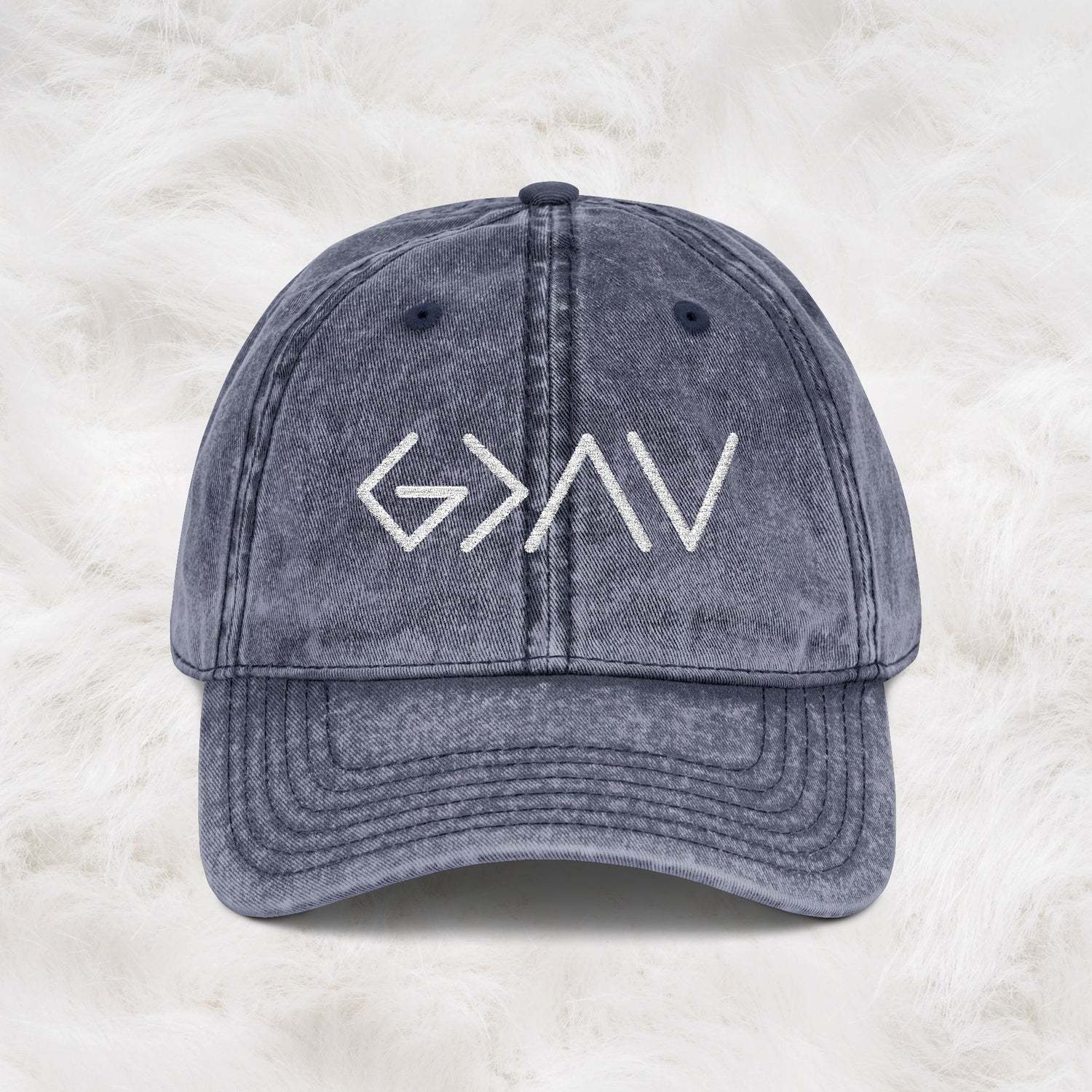 Gray cap with 'G>NV' logo on a light gray background