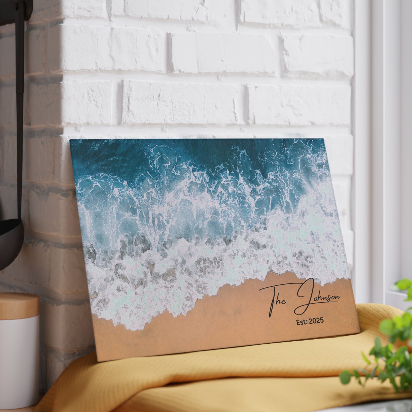 Personalized Ocean Beach Sand Glass Cutting Board Version 1 | Luxury Gift Ideas Home Kitchen Decor