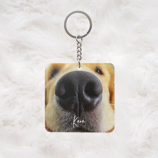 Personalized Pet Photo and Name Square Keychain | Cute Handbag Charm
