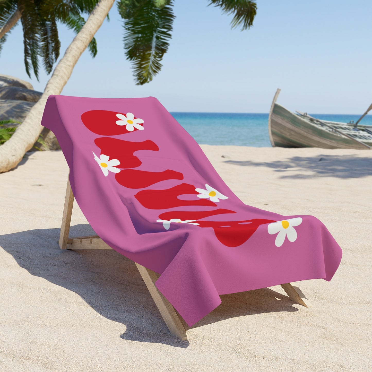 Personalized Name Floral Pink Daisy Beach Towel - Hunting Birthday Christmas Gift