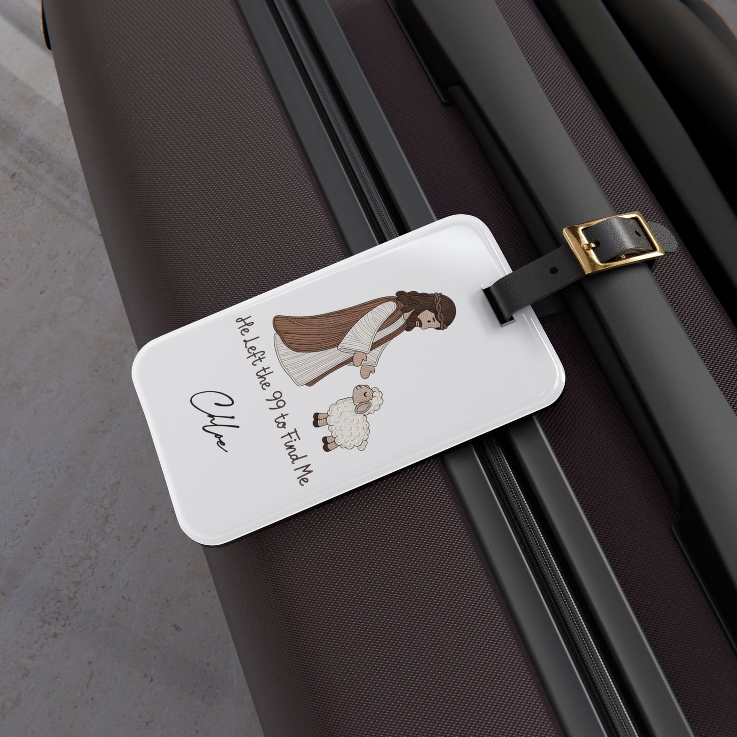 Personalized Cute Christian Luggage Tag — "He Left the 99 to Find Me" Shepherd & Lamb