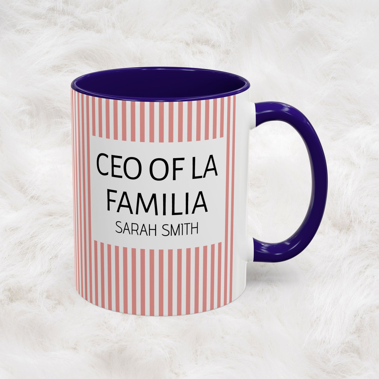 Personalized Name Pink Striped Coffee Tea Mug | Meaningful CEO of La Familia Gift for Mom, Wife, Women