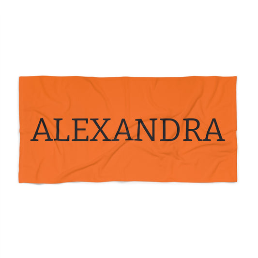 Personalized Name Text Luxury Orange Beach Towel | Travel Vacation Gift Ideas