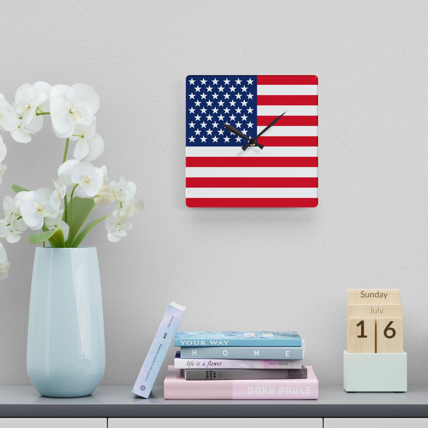 American Flag Acrylic Wall Clock | Patriotic USA Home Decor, 4th of July Gift