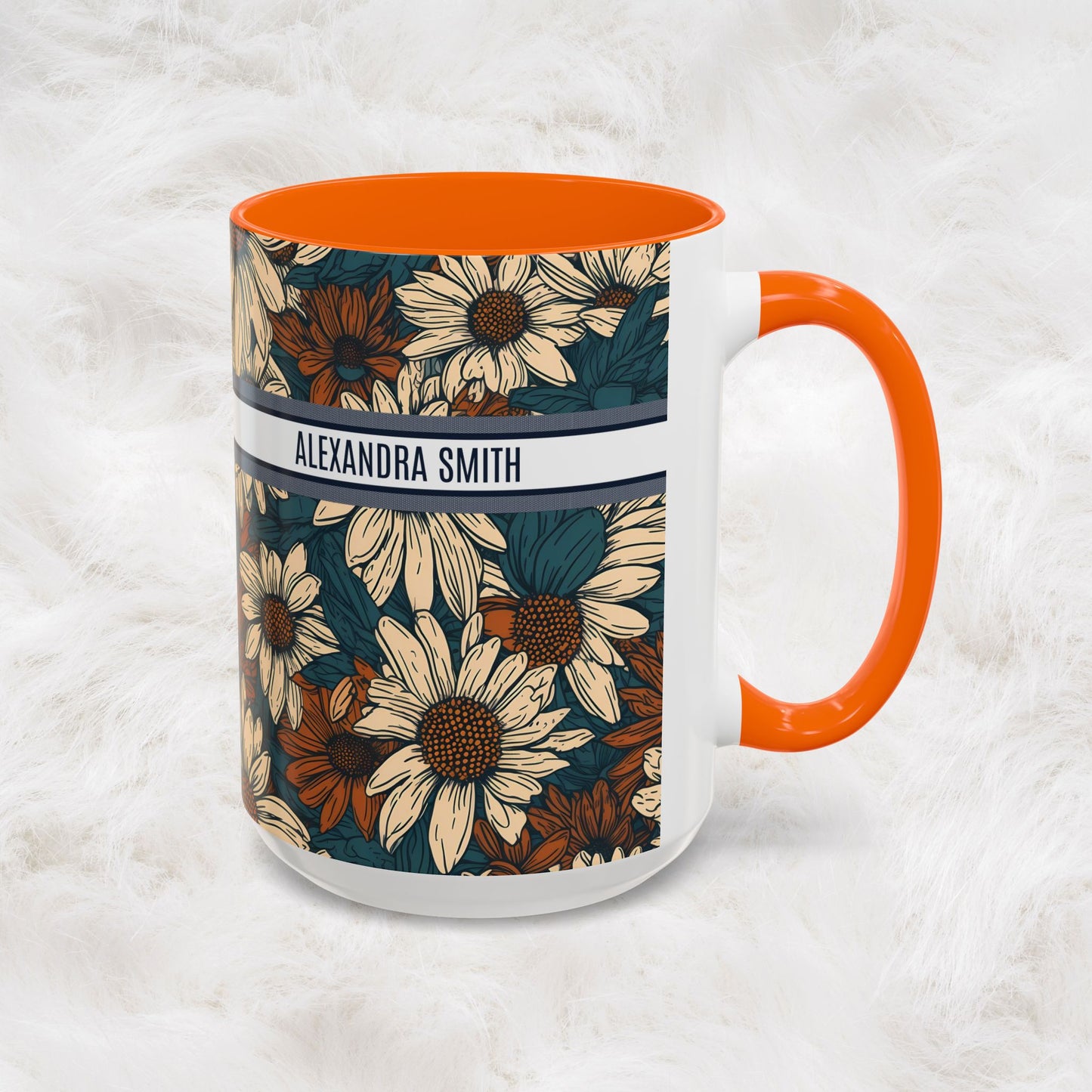 Personalized Name Text Daisy Floral Luxury Vintage Toile De Jouy French Pattern Accent Coffee Tea Mug
