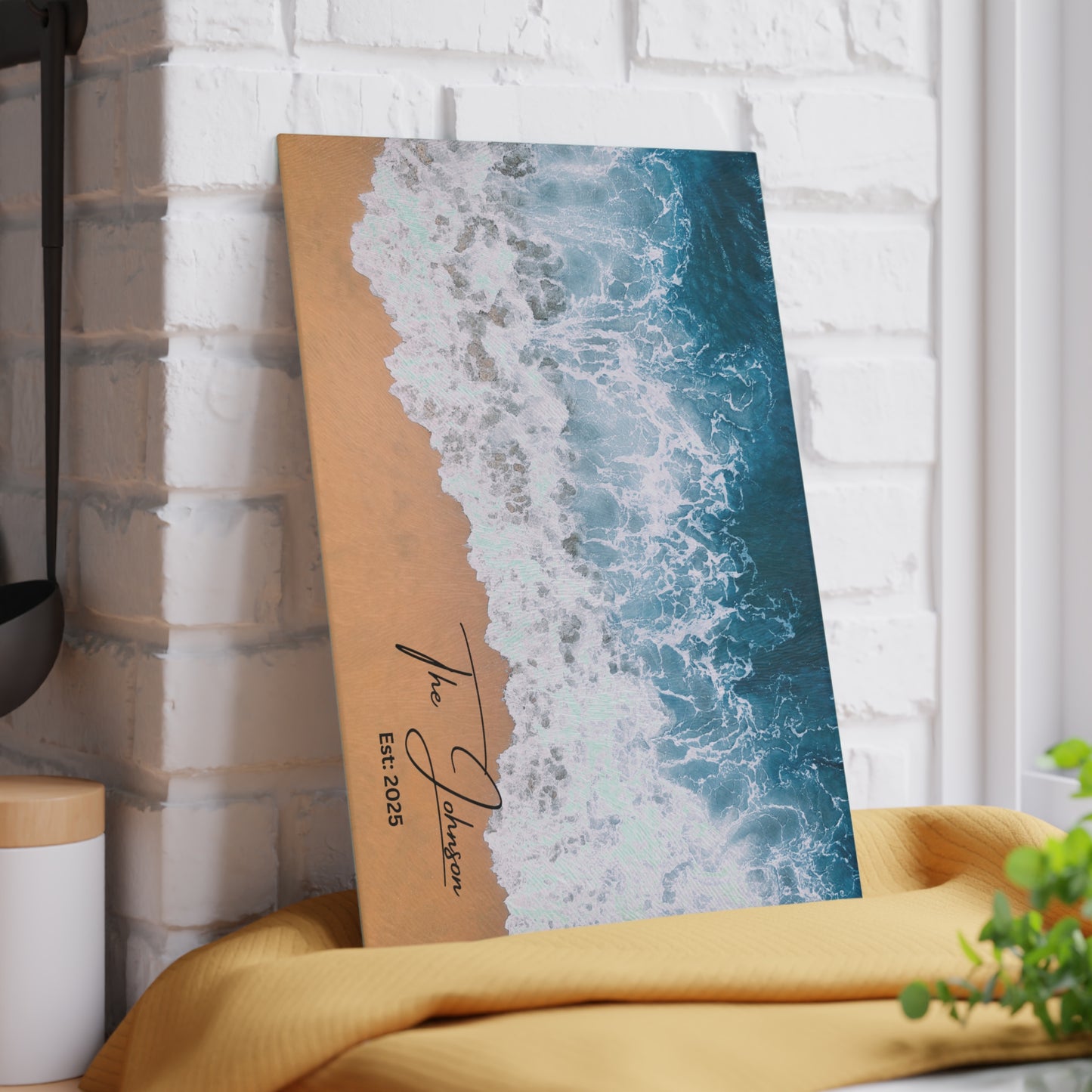 Personalized Ocean Beach Sand Glass Cutting Board Version 1 | Luxury Gift Ideas Home Kitchen Decor