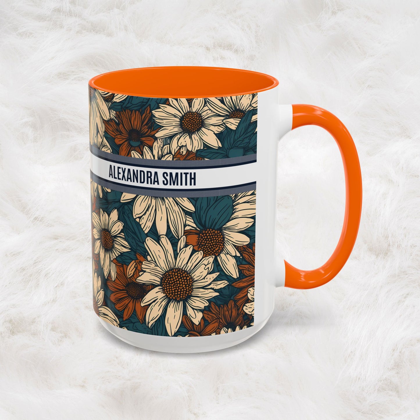 Personalized Name Text Daisy Floral Luxury Vintage Toile De Jouy French Pattern Accent Coffee Tea Mug
