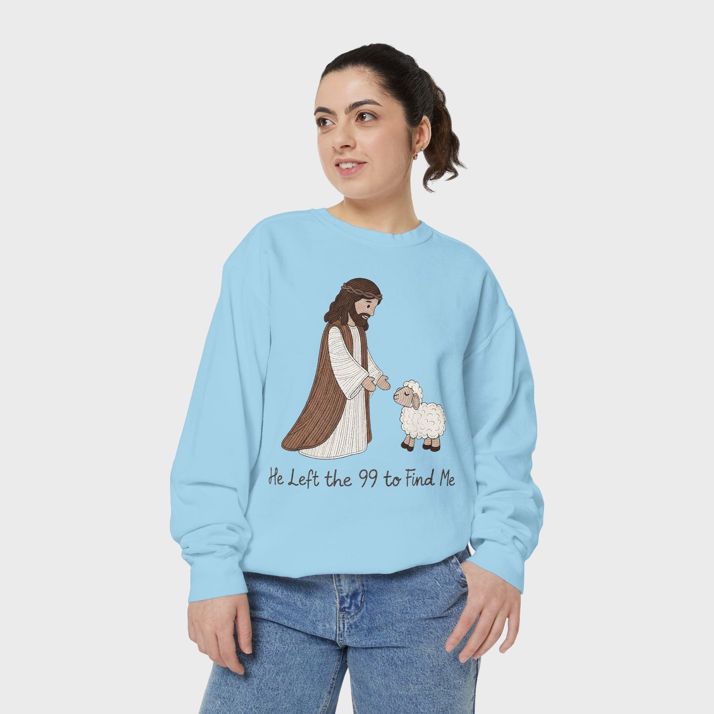 Christian Unisex Sweatshirt "He Left the 99 to Find Me" Shepherd & Lamb Crewneck