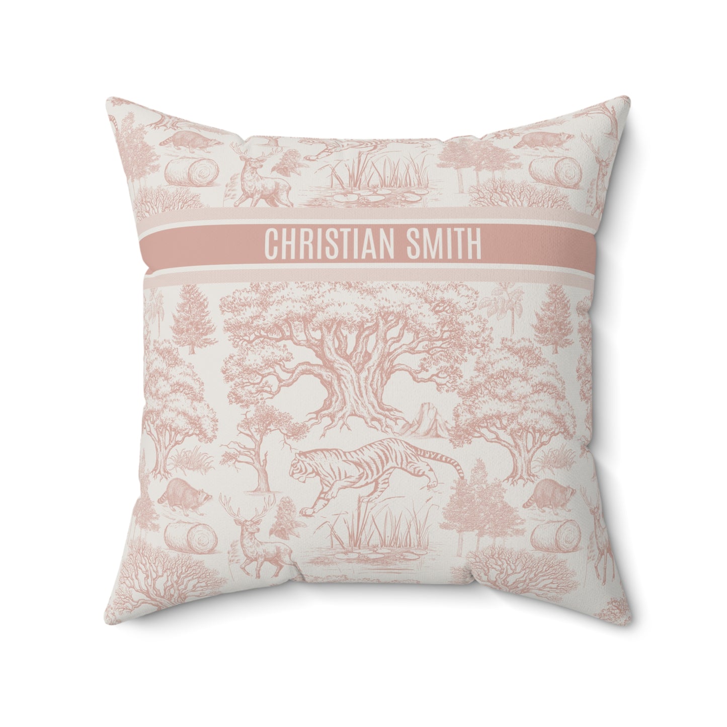 Personalized Name Luxury Vintage Toile De Jouy French Nature Landscape Seamless Pattern Version 6 Art Spun Square Throw Pillow Gifts