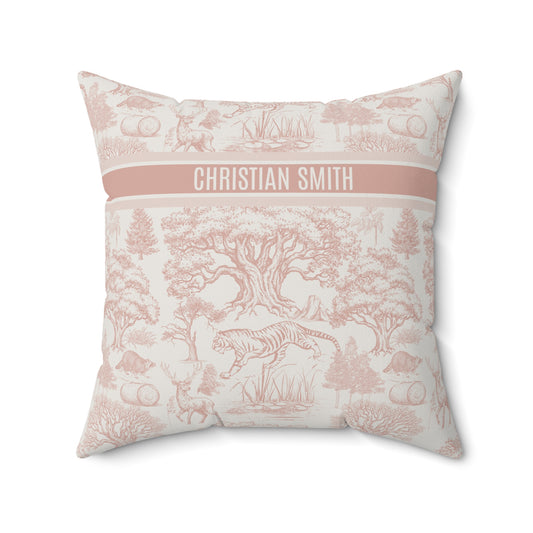 Personalized Name Luxury Vintage Toile De Jouy French Nature Landscape Seamless Pattern Version 6 Art Spun Square Throw Pillow Gifts