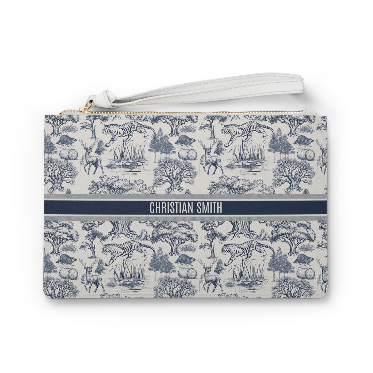 Personalized Name Luxury Vintage Toile De Jouy French Nature Landscape Seamless Pattern Art Version 1 Clutch Bag | Christmas Birthday Gift Ideas