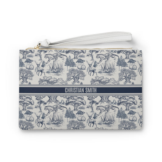 Personalized Name Luxury Vintage Toile De Jouy French Nature Landscape Seamless Pattern Art Version 1 Clutch Bag | Christmas Birthday Gift Ideas