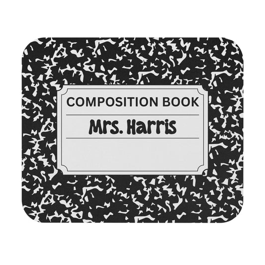 Personalized Name Composition Book Mouse Pad | Teacher Student Education College School Gift Idea