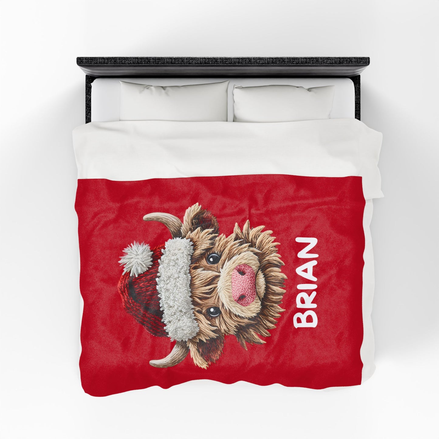 Personalized Name on Cute Highland Cow Velveteen Plush Blanket | Hunting Christmas Gift Ideas