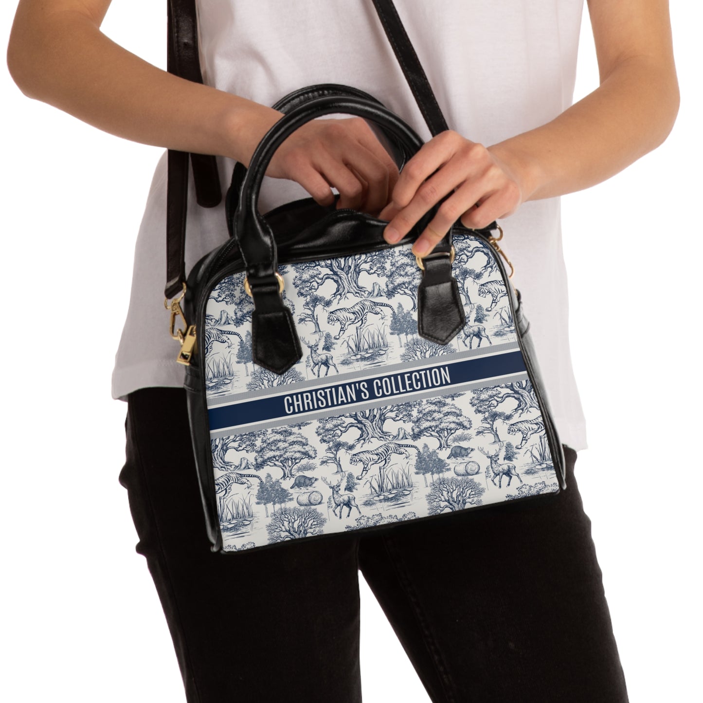 Personalized Shoulder Handbag Toile De Jouy Nature Landscape Pattern Version IA