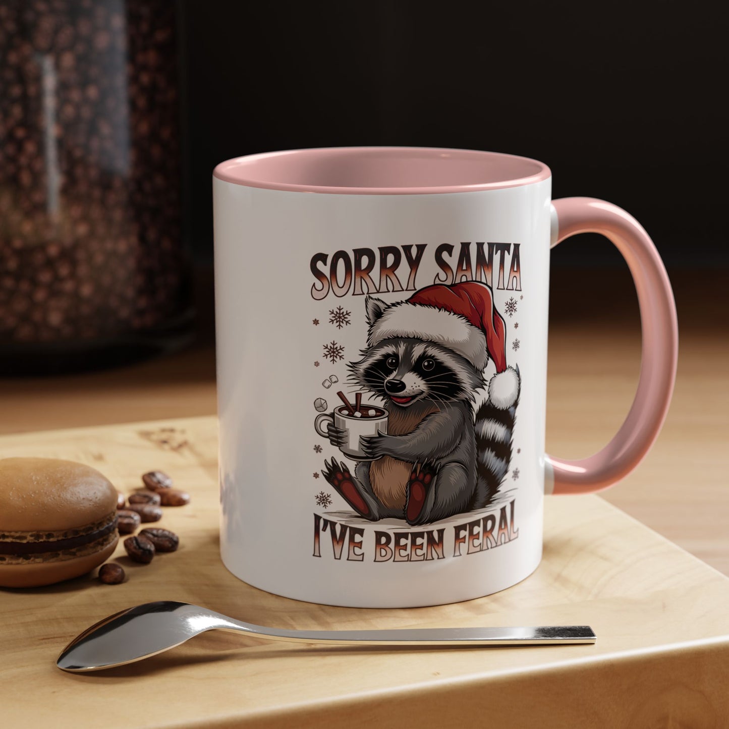 Sorry Santa, I'm Been Feral - Cute Funny Raccoon Mug | Hunting Christmas Holiday Gift