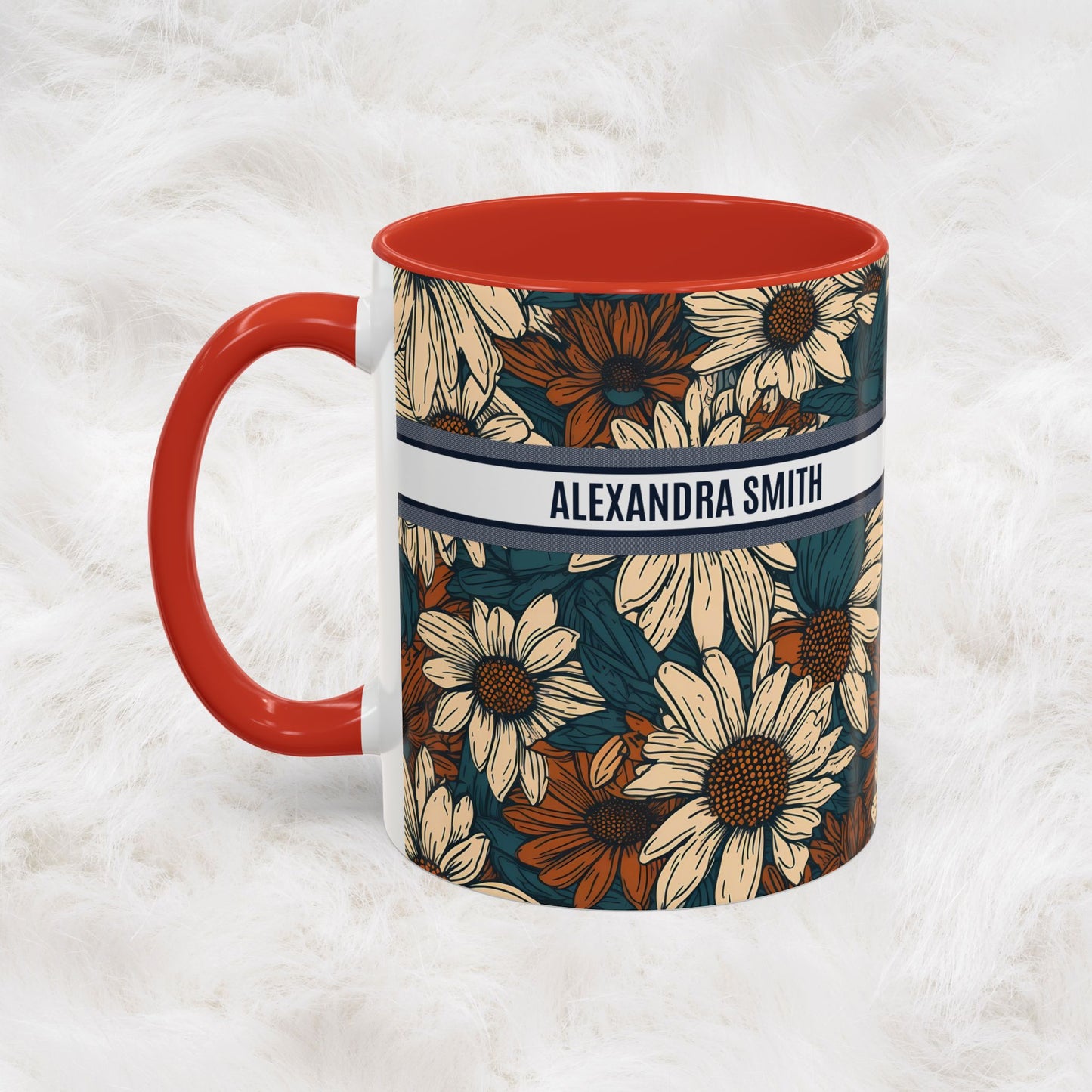 Personalized Name Text Daisy Floral Luxury Vintage Toile De Jouy French Pattern Accent Coffee Tea Mug