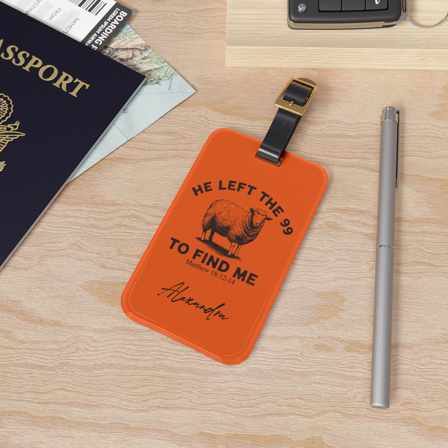 Personalized Name He Left The 99 To Find Me Christian Bible Verse Travel ID Luggage Tag | Vacation Birthday Christmas Gift