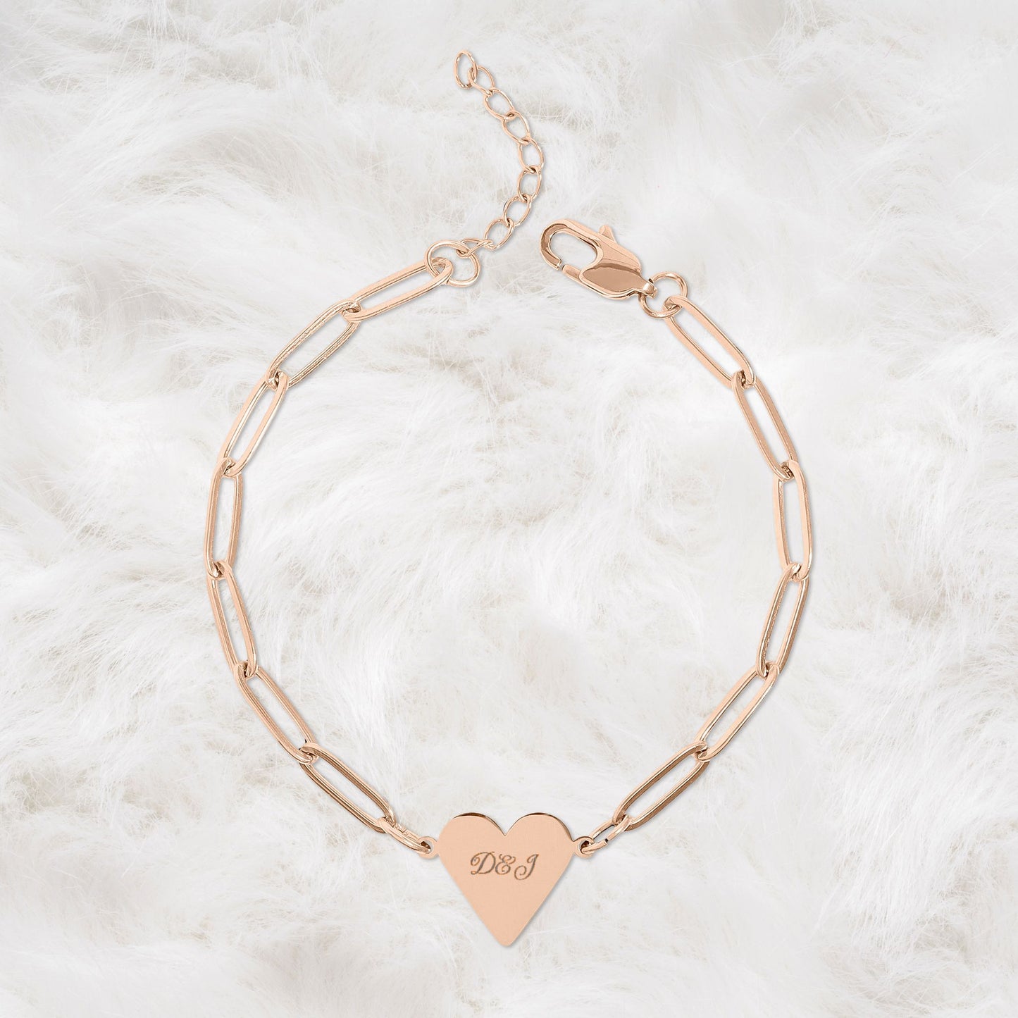 Personalized Custom Name/Initials Paperclip Bracelet with Engraved Heart