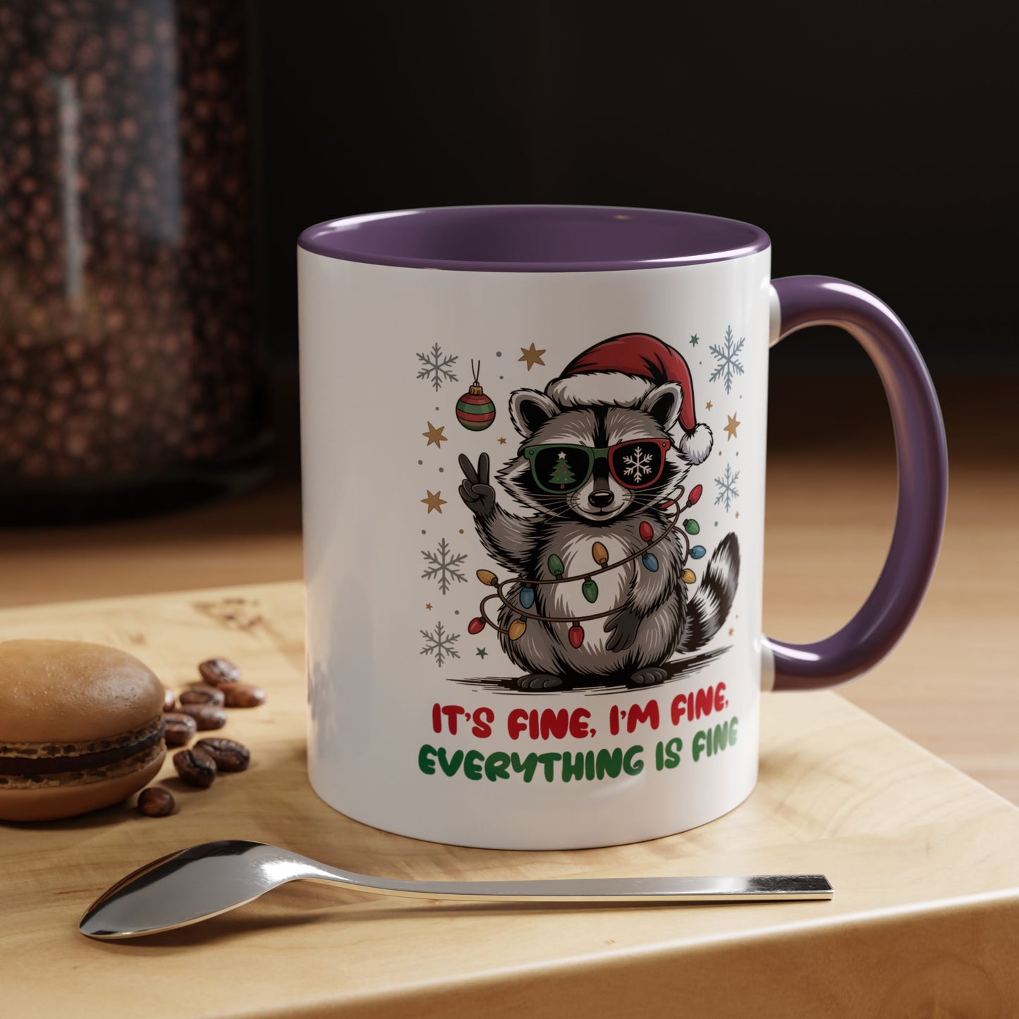 It's Fine, I'm Fine Everything Is Fine - Cute Funny Raccoon Mug | Hunting Christmas Holiday Gift