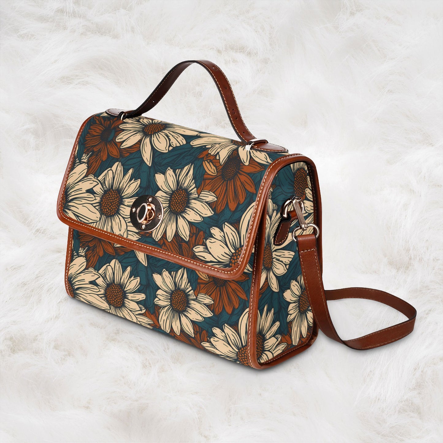 Daisy Floral Waterproof Canvas Bag | Vintage Sunflower Satchel Crossbody Shoulder Tote Handbag