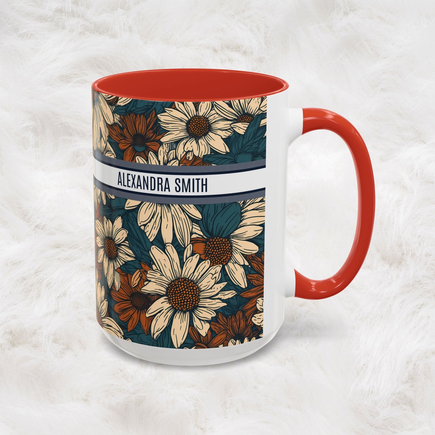 Personalized Name Text Daisy Floral Luxury Vintage Toile De Jouy French Pattern Accent Coffee Tea Mug