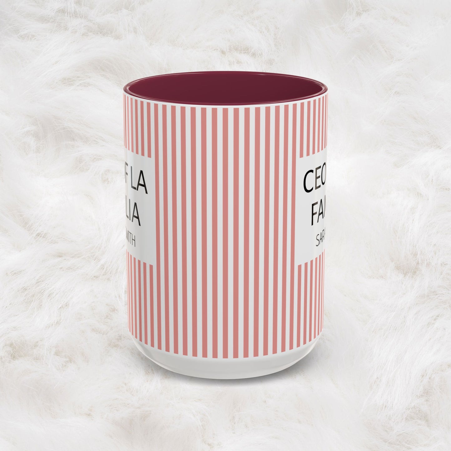 Personalized Name Pink Striped Coffee Tea Mug | Meaningful CEO of La Familia Gift for Mom, Wife, Women