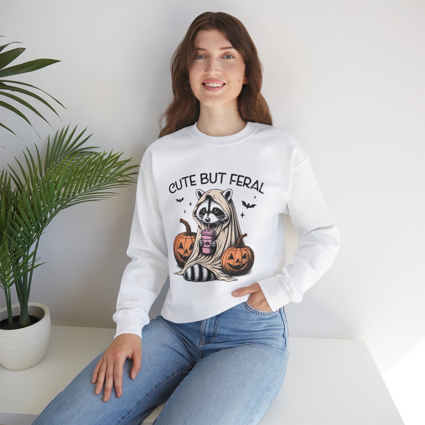 Raccoon Unisex Heavy Blend™ Crewneck Sweatshirt Cute and Feral Halloween Season Gift Ideas