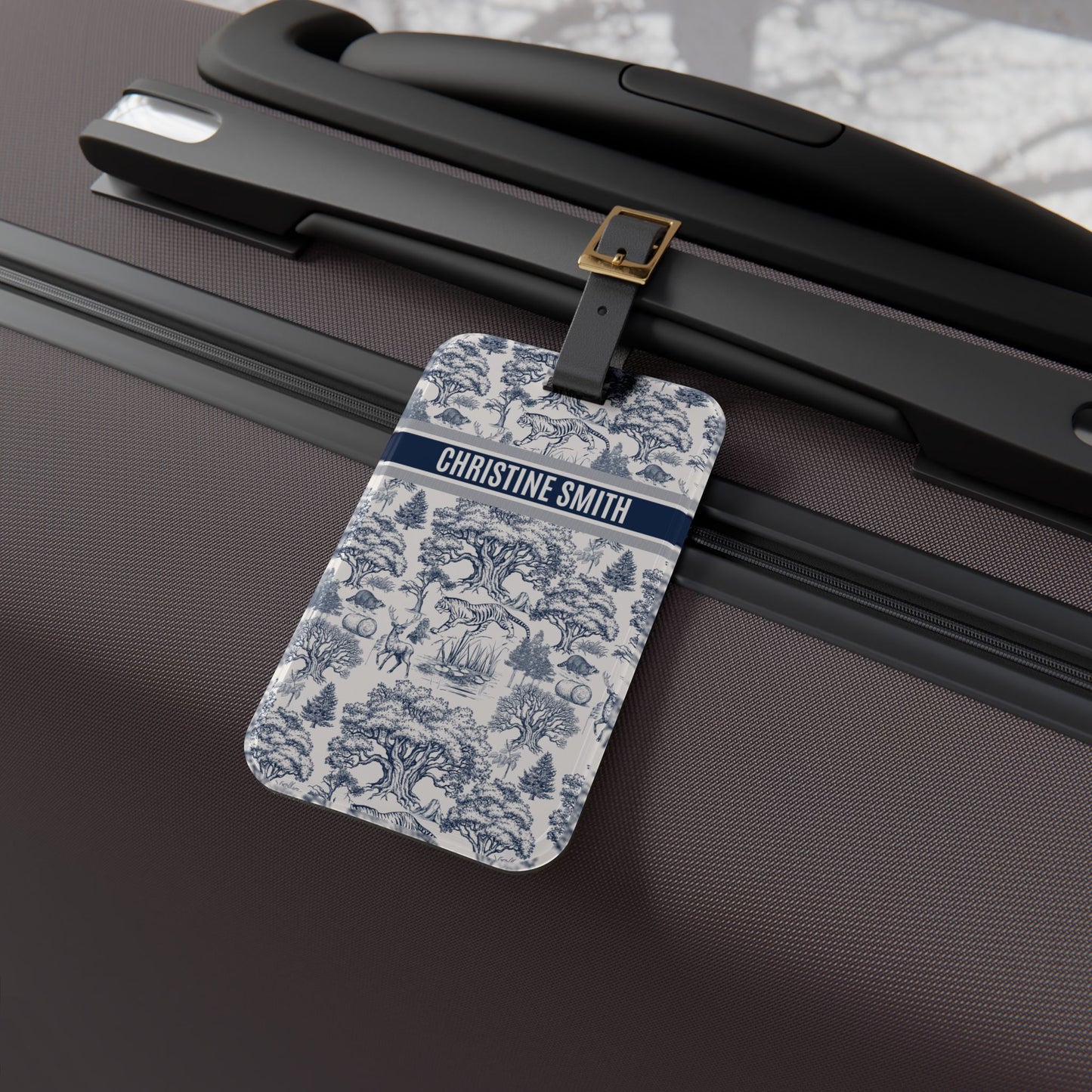 Personalized Name Travel ID Toile De Jouy Seamless Nature Landscape Pattern Version 1 Luggage Tag | Vacation Birthday Christmas Gift
