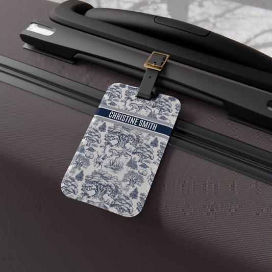 Personalized Name Travel ID Toile De Jouy Seamless Nature Landscape Pattern Version 1 Luggage Tag | Vacation Birthday Christmas Gift