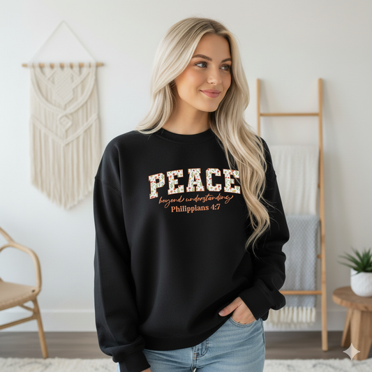 Peace Beyond Understanding Philippians 4:7 Bible Verse Christian Sweatshirt | Inspirational Crewneck Unisex Gift | Cozy Everyday Wear