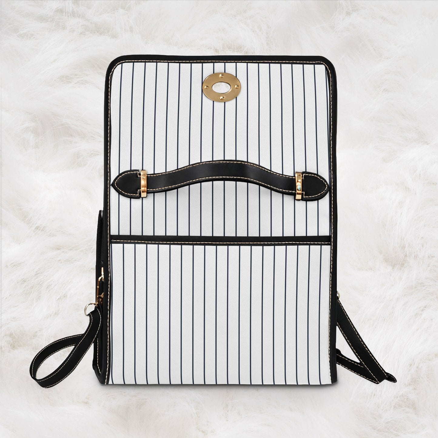 Personalized Name Waterproof Canvas Bag | Classic Navy Pinstripe Crossbody Shoulder Tote Handbag