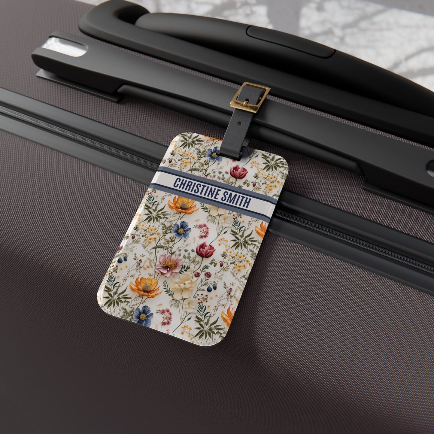 Personalized Name Travel ID Floral Seamless Flowers Luggage Tag | Vacation Birthday Christmas Gift