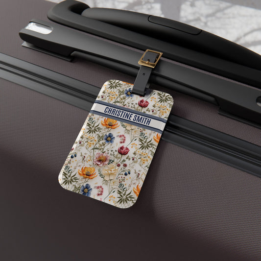 Personalized Name Travel ID Floral Seamless Flowers Luggage Tag | Vacation Birthday Christmas Gift