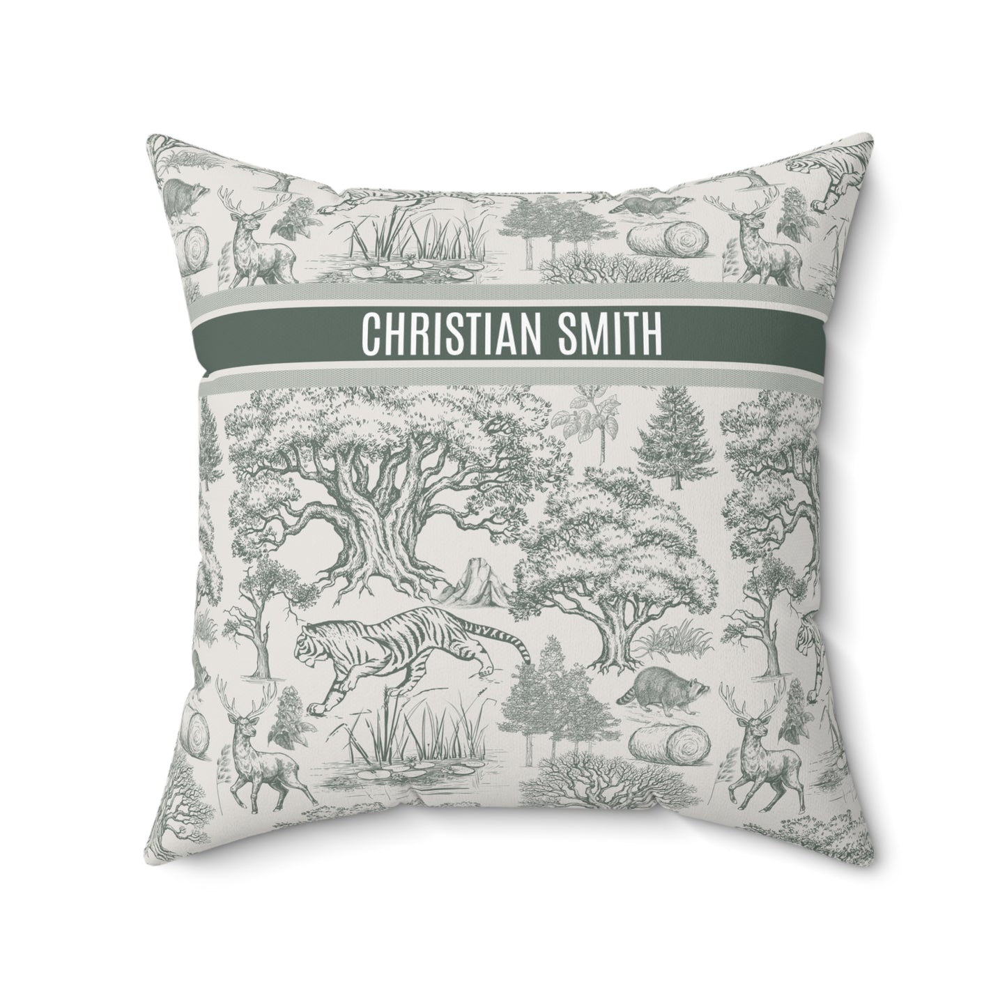 Personalized Name Luxury Vintage Toile De Jouy French Nature Landscape Seamless Pattern Version 4 Art Spun Square Throw Pillow Gifts